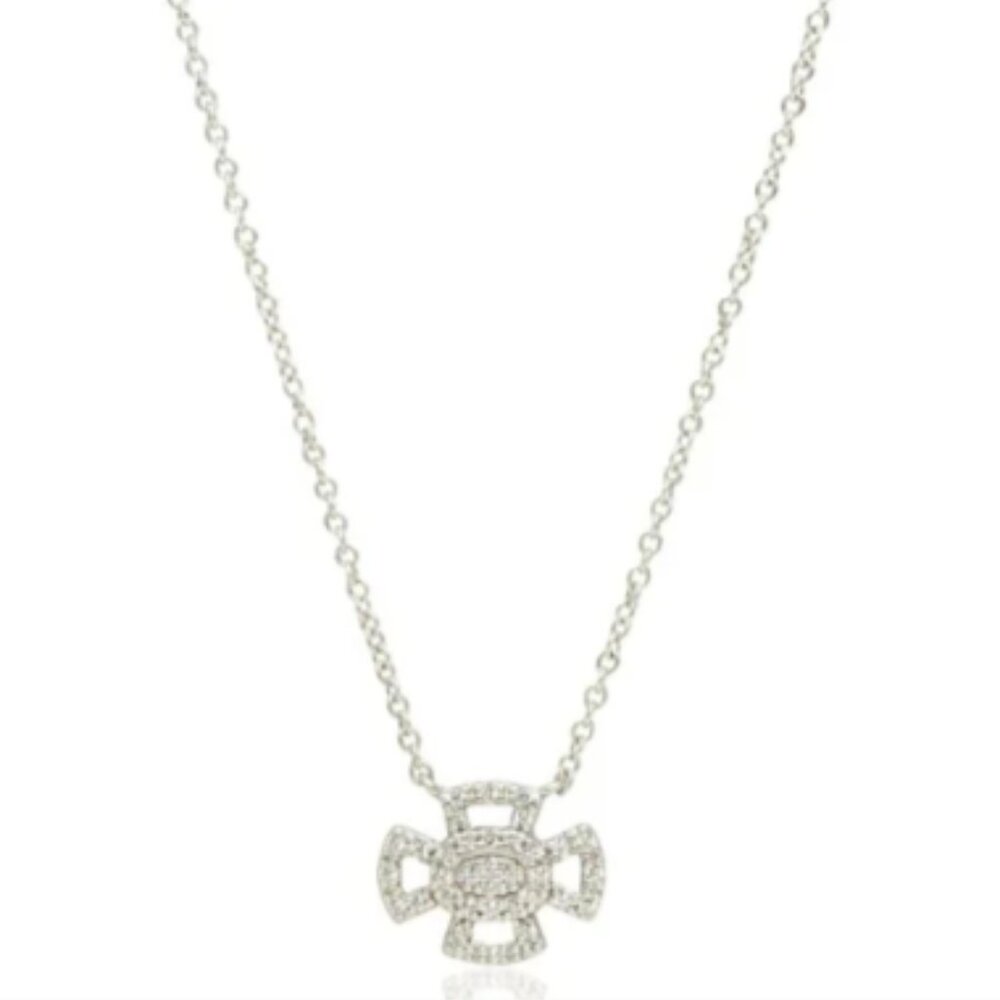 Freida Rothman Platinum Over Sterling Silver Pave Cross Pendant Necklace 18" NEW